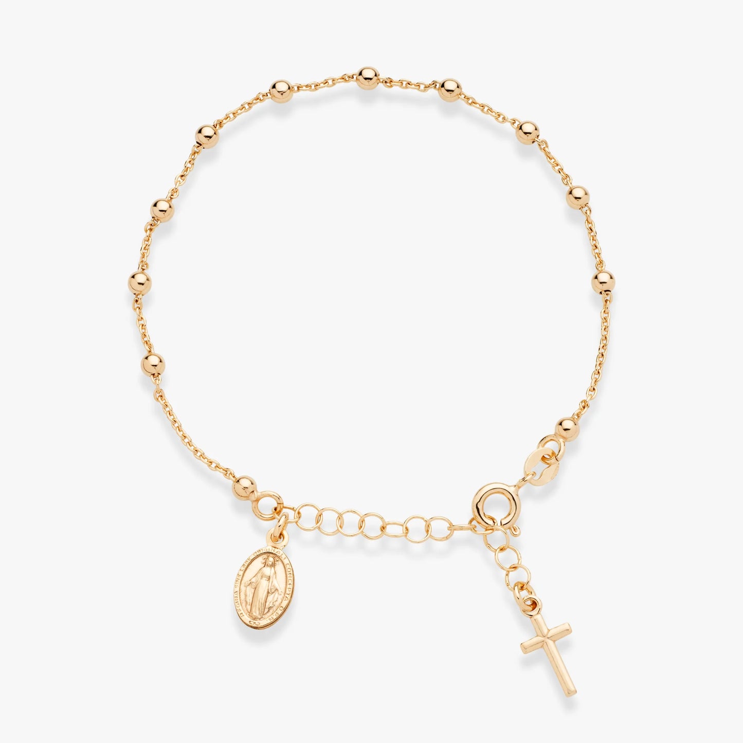 925 Sterling Silver Italian Rosary Cross Bead Charm Link Chain Bracelet for Women, Adjustable, Made in Italy