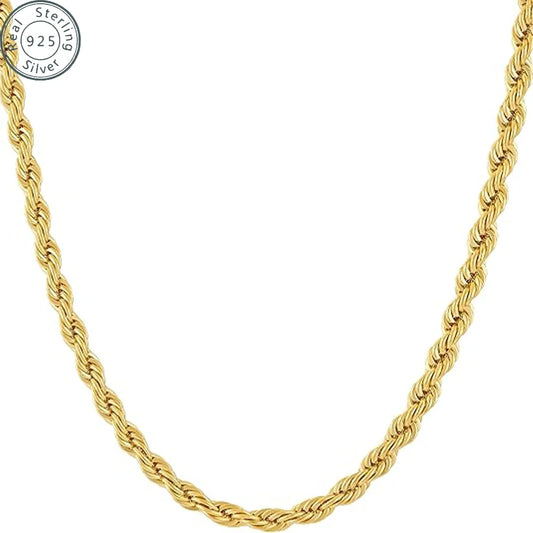 2.8mm Gold Rope Chain for Men & Women 24k Real Gold Plated Diamond Cut Gold Necklace 18to 34Inch