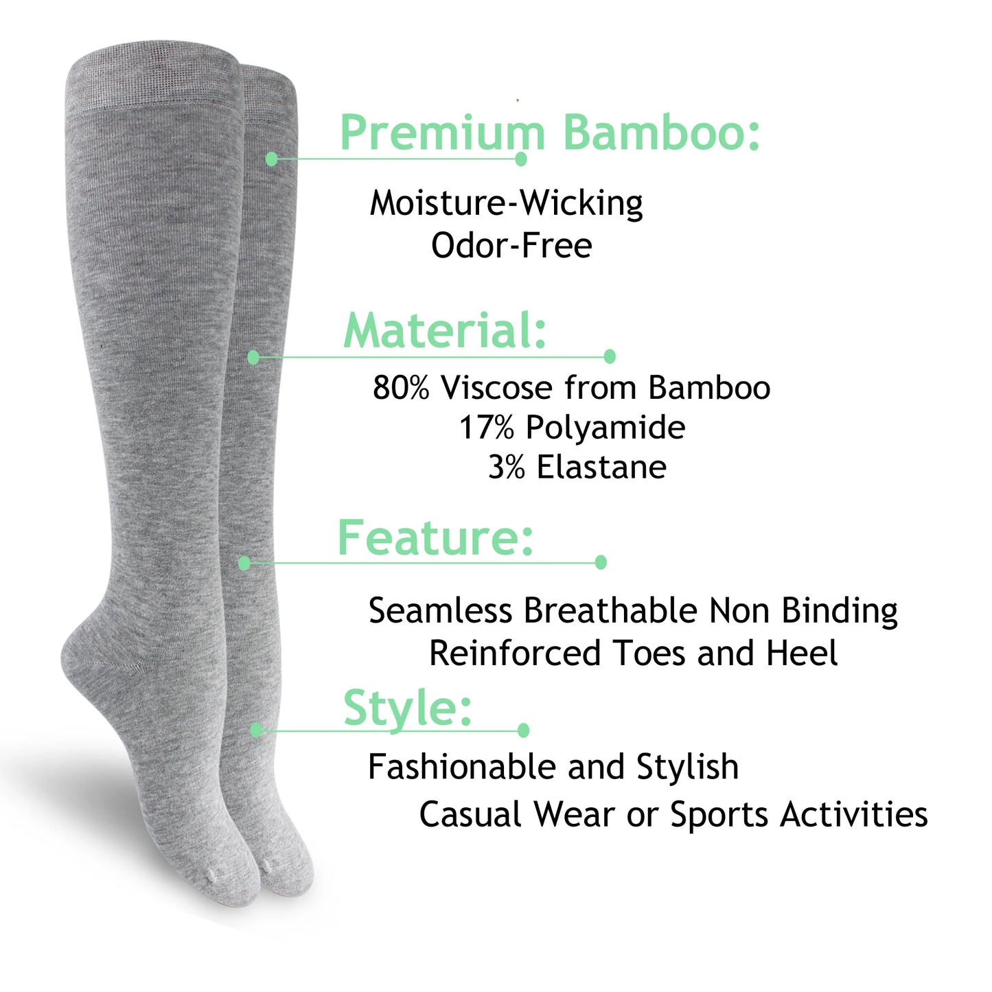 Premium Bamboo Knee High Socks for Women Long Dress Knee Socks 3 Pairs