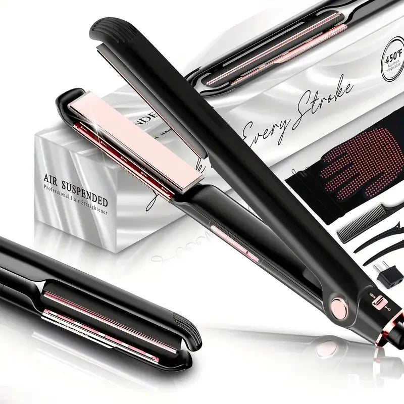 RUCHA Hair Straightener Air Suspended Plasma Ceramic Flat Iron Floating Plates 2in 1 Straights And Curler for All Hair Types