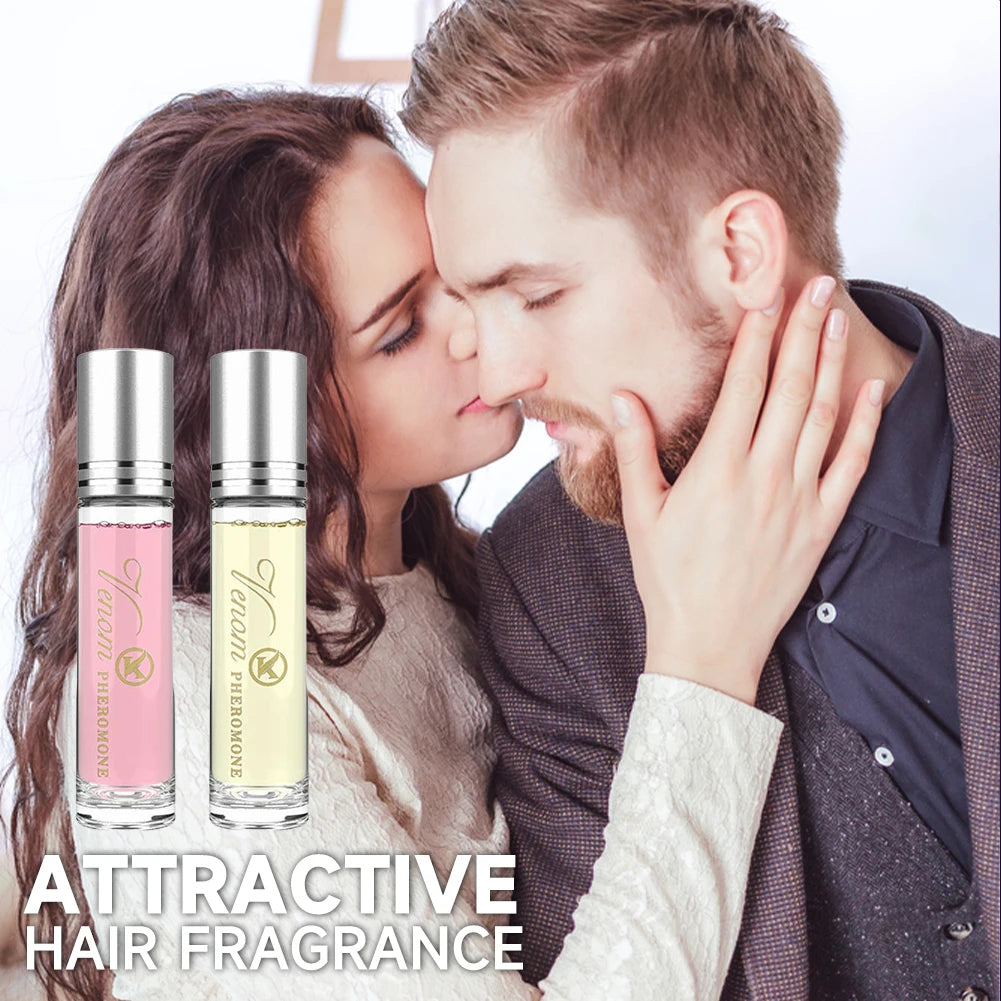 Pheromones, men attract women with exciting scents lasting seduction, intimate partner flirting encourages dating erotic perfume
