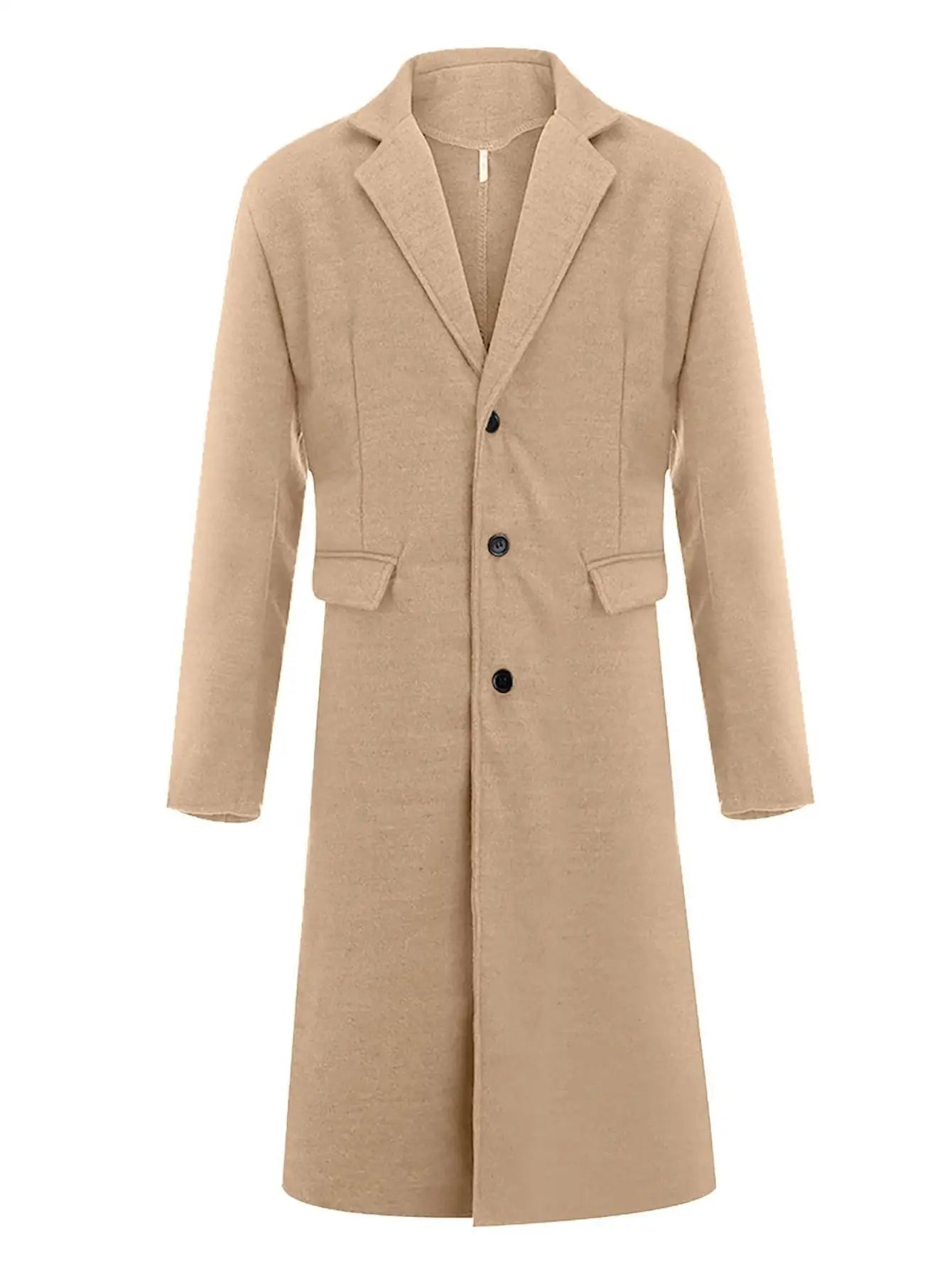 Men's British Style Long Wool Coat Classic Autumn Winter Trench Coat