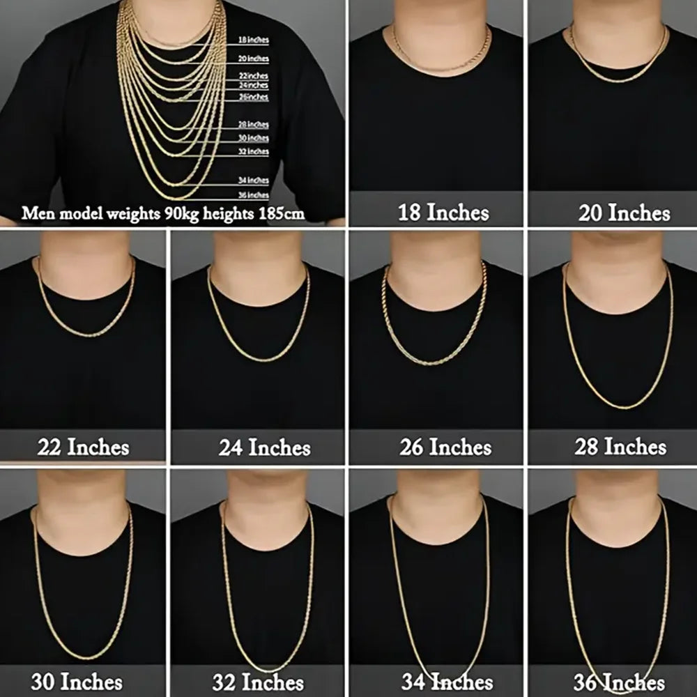 2.8mm Gold Rope Chain for Men & Women 24k Real Gold Plated Diamond Cut Gold Necklace 18to 34Inch