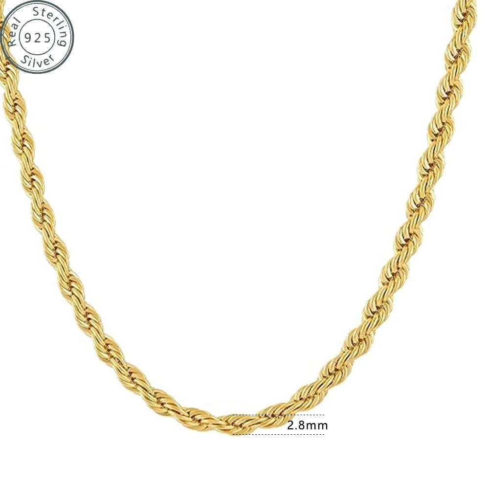 2.8mm Gold Rope Chain for Men & Women 24k Real Gold Plated Diamond Cut Gold Necklace 18to 34Inch