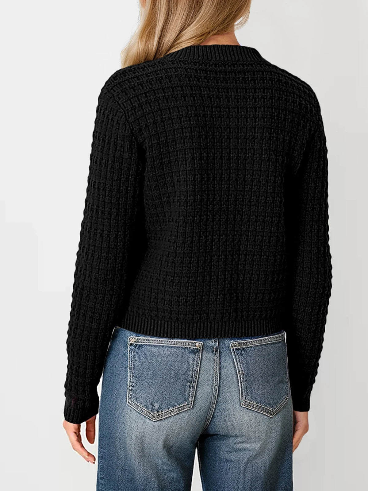 Women's Temperament Round Neck Knitted Top Retro Casual Single-Breasted Long-Sleeved Cardigan Sweater Jacket