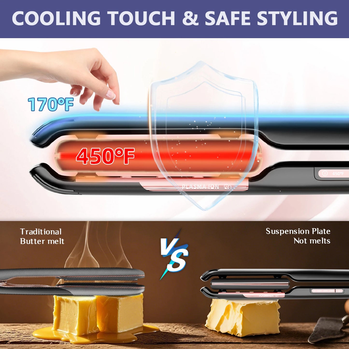 RUCHA Hair Straightener Air Suspended Plasma Ceramic Flat Iron Floating Plates 2in 1 Straights And Curler for All Hair Types