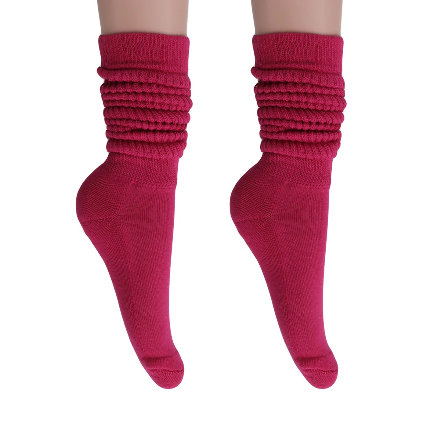 Women's Extra Long Slouch Scrunch Socks Knee High, Cotton Blend, Pack of 2, Fits Shoe Sizes 5-10