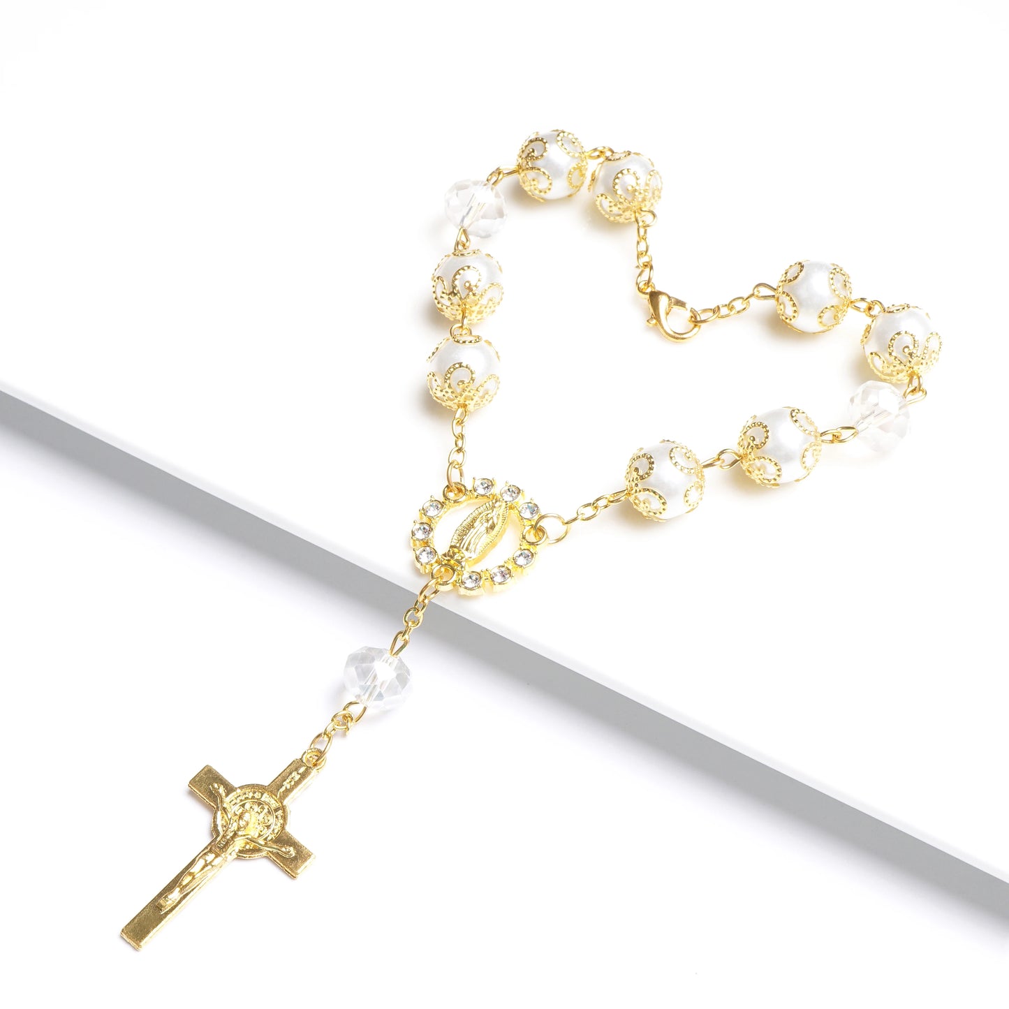 12 Pcs Pearl Bracelets Rosary for Girls Boys with Our Lady of Guadalupe Catholic Baptism Communion Christening