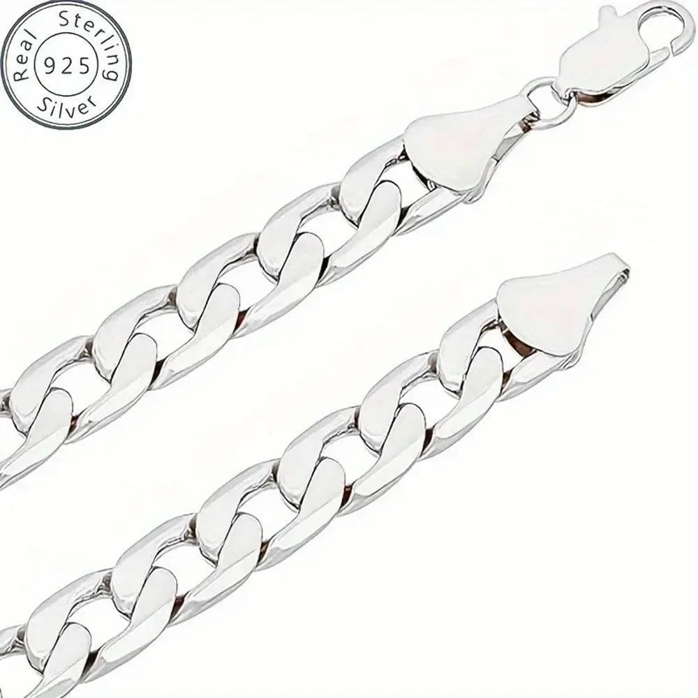 women Men's 8mm 14k Yellow Gold Plated Beveled Curb Chain Necklace + Bracelet Set