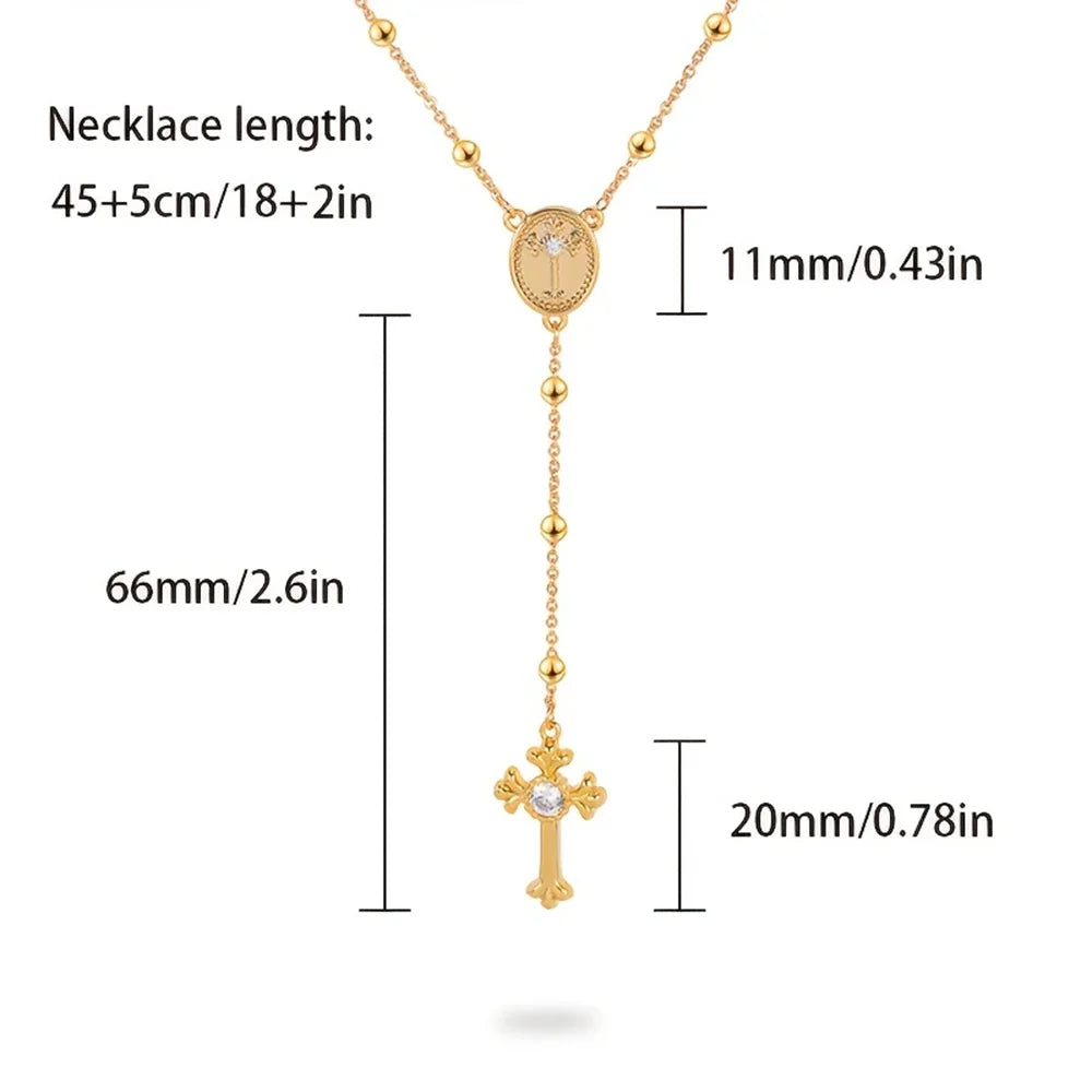 Italian 925 Sterling Silver or 18K Gold Plated Rosary Bead Cross Y Necklace Chain for Women men