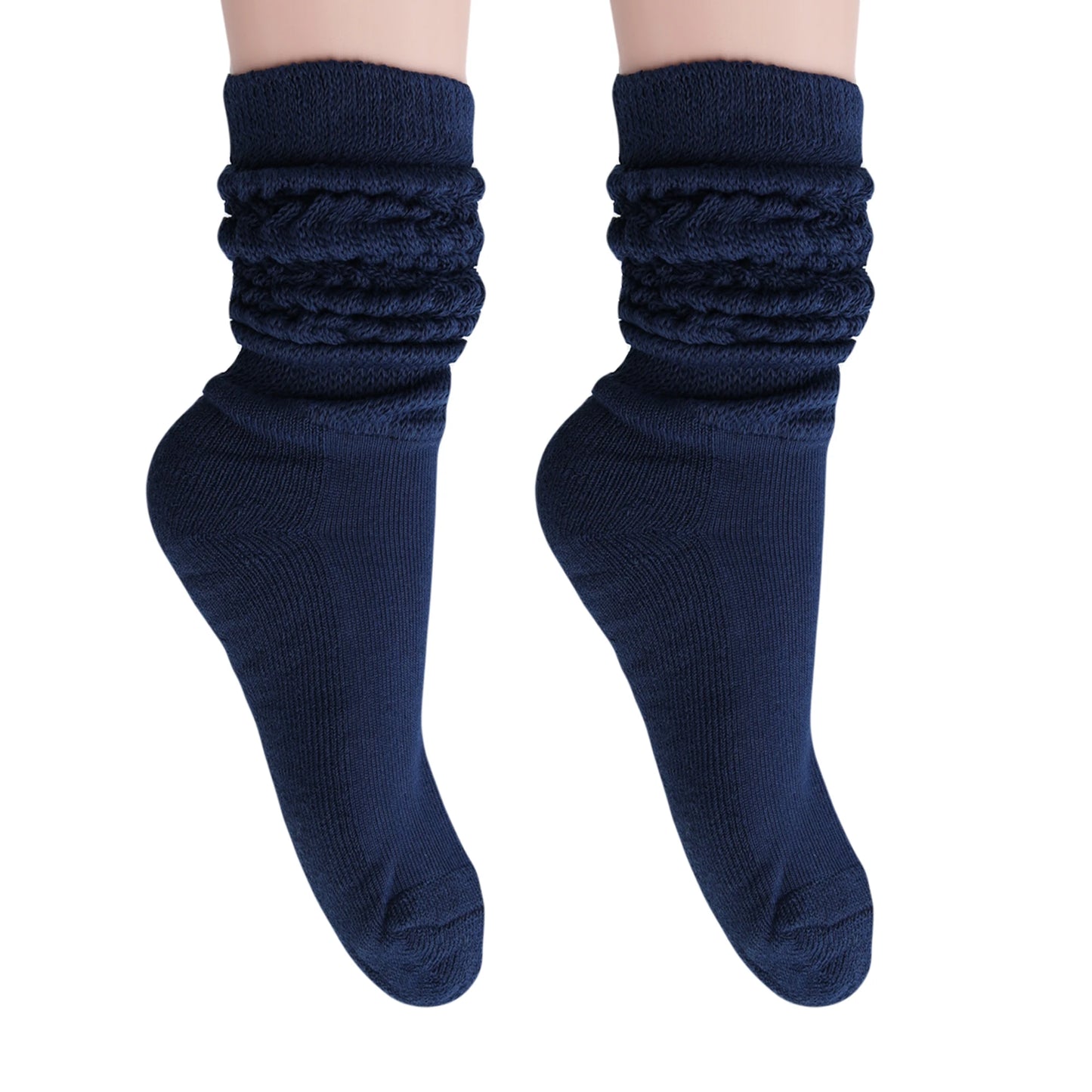 Women's Extra Long Slouch Scrunch Socks Knee High, Cotton Blend, Pack of 2, Fits Shoe Sizes 5-10