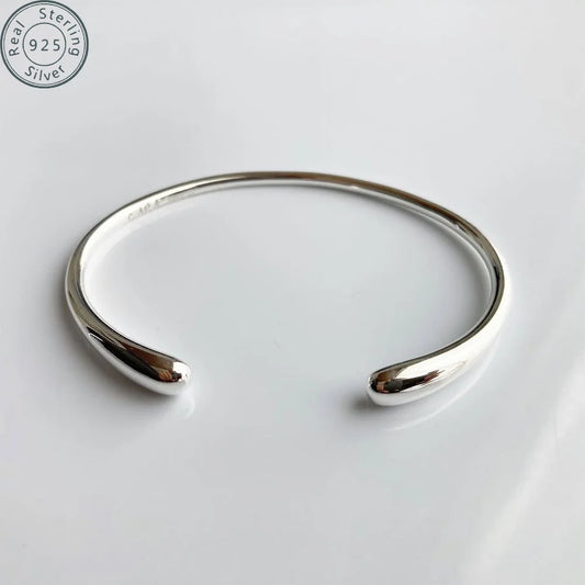 925 Sterling Silver Italian Organic Teardrop Flexible Cuff Open Bangle Bracelet Jewelry for Women