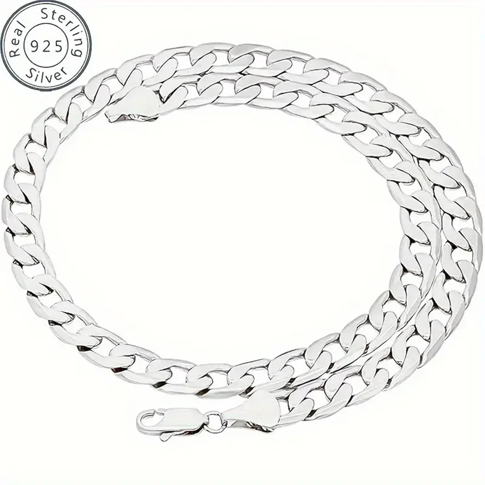 women Men's 8mm 14k Yellow Gold Plated Beveled Curb Chain Necklace + Bracelet Set