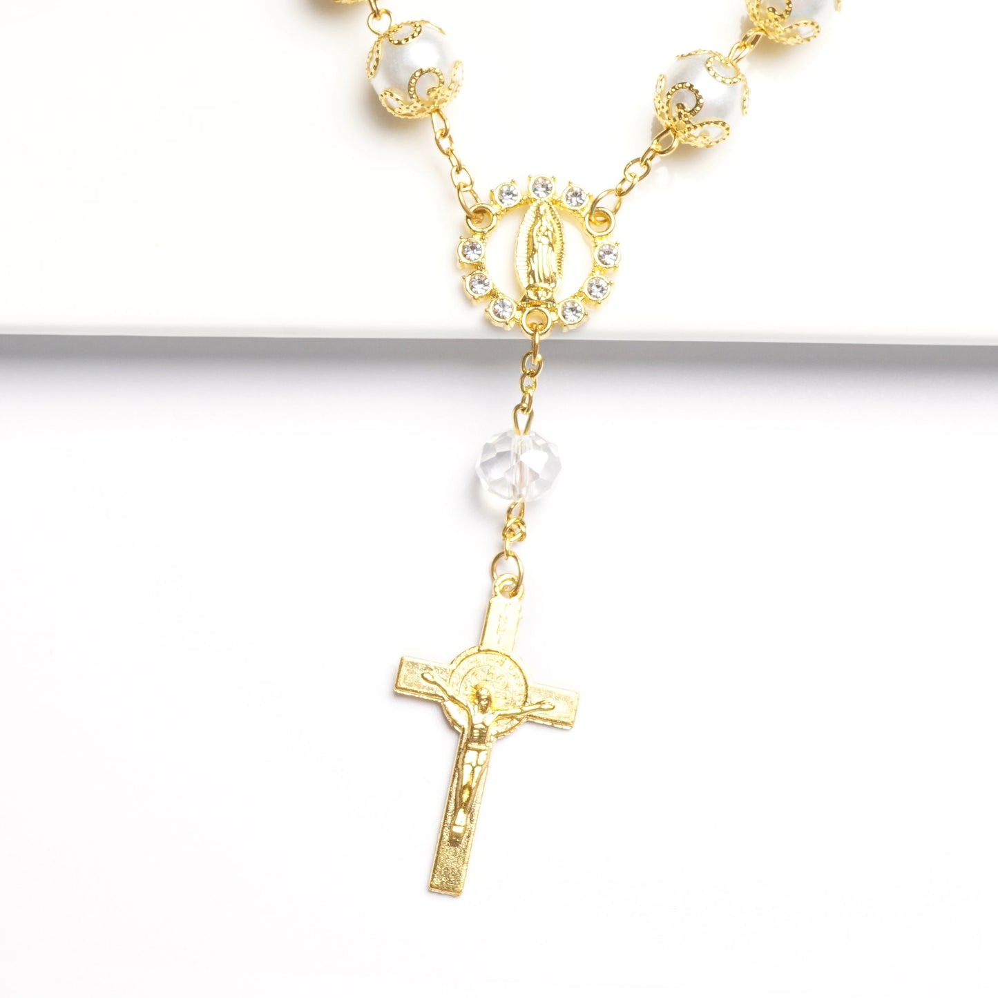 12 Pcs Pearl Bracelets Rosary for Girls Boys with Our Lady of Guadalupe Catholic Baptism Communion Christening