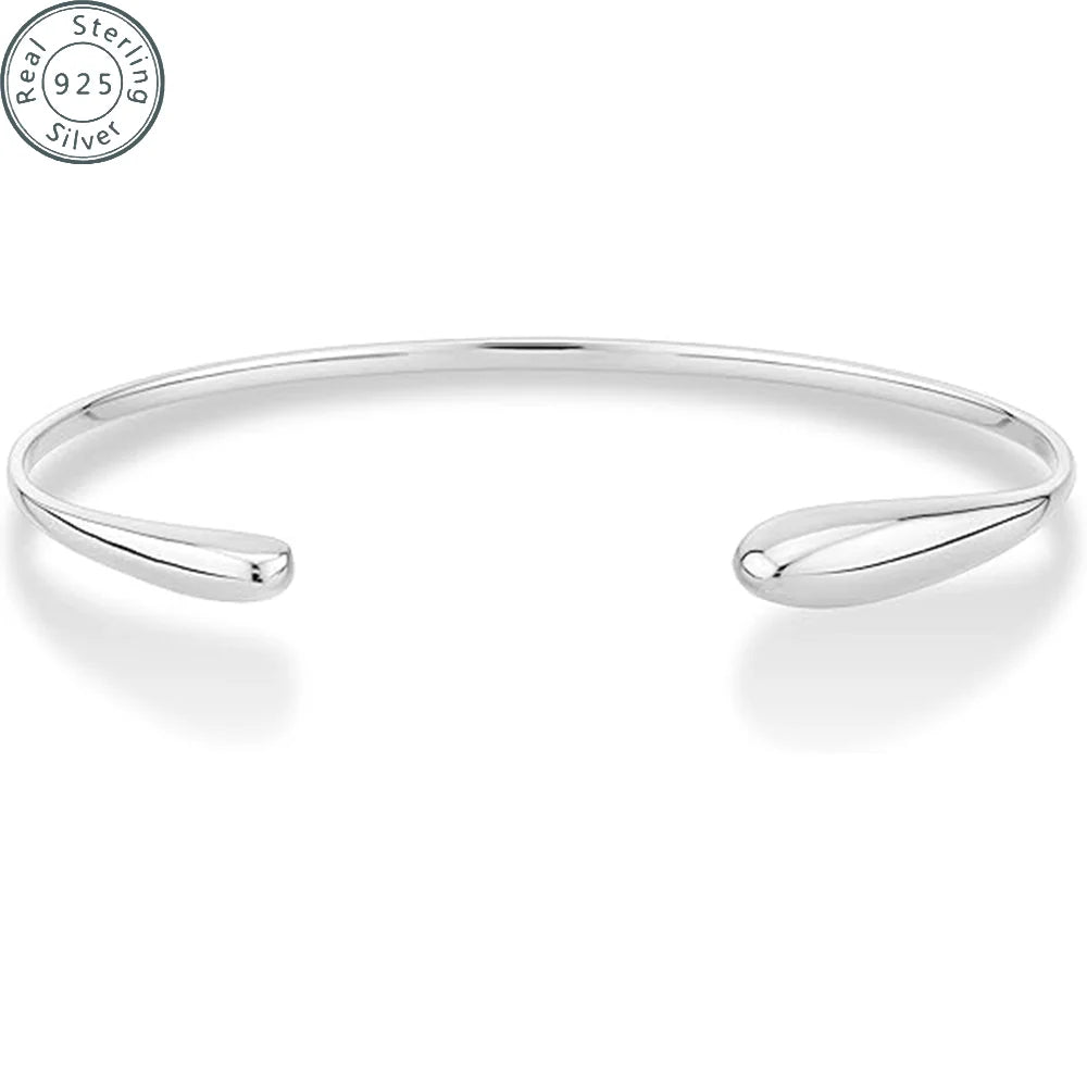 925 Sterling Silver Italian Organic Teardrop Flexible Cuff Open Bangle Bracelet Jewelry for Women
