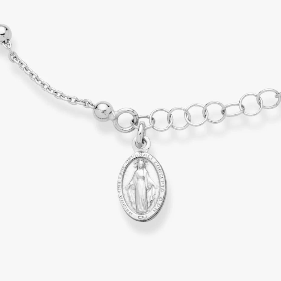 925 Sterling Silver Italian Rosary Cross Bead Charm Link Chain Bracelet for Women, Adjustable, Made in Italy