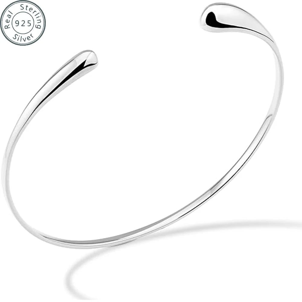 925 Sterling Silver Italian Organic Teardrop Flexible Cuff Open Bangle Bracelet Jewelry for Women