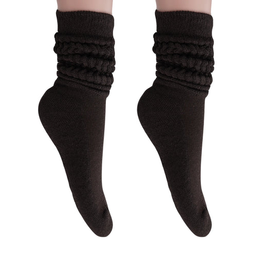 Women's Extra Long Slouch Scrunch Socks Knee High, Cotton Blend, Pack of 2, Fits Shoe Sizes 5-10