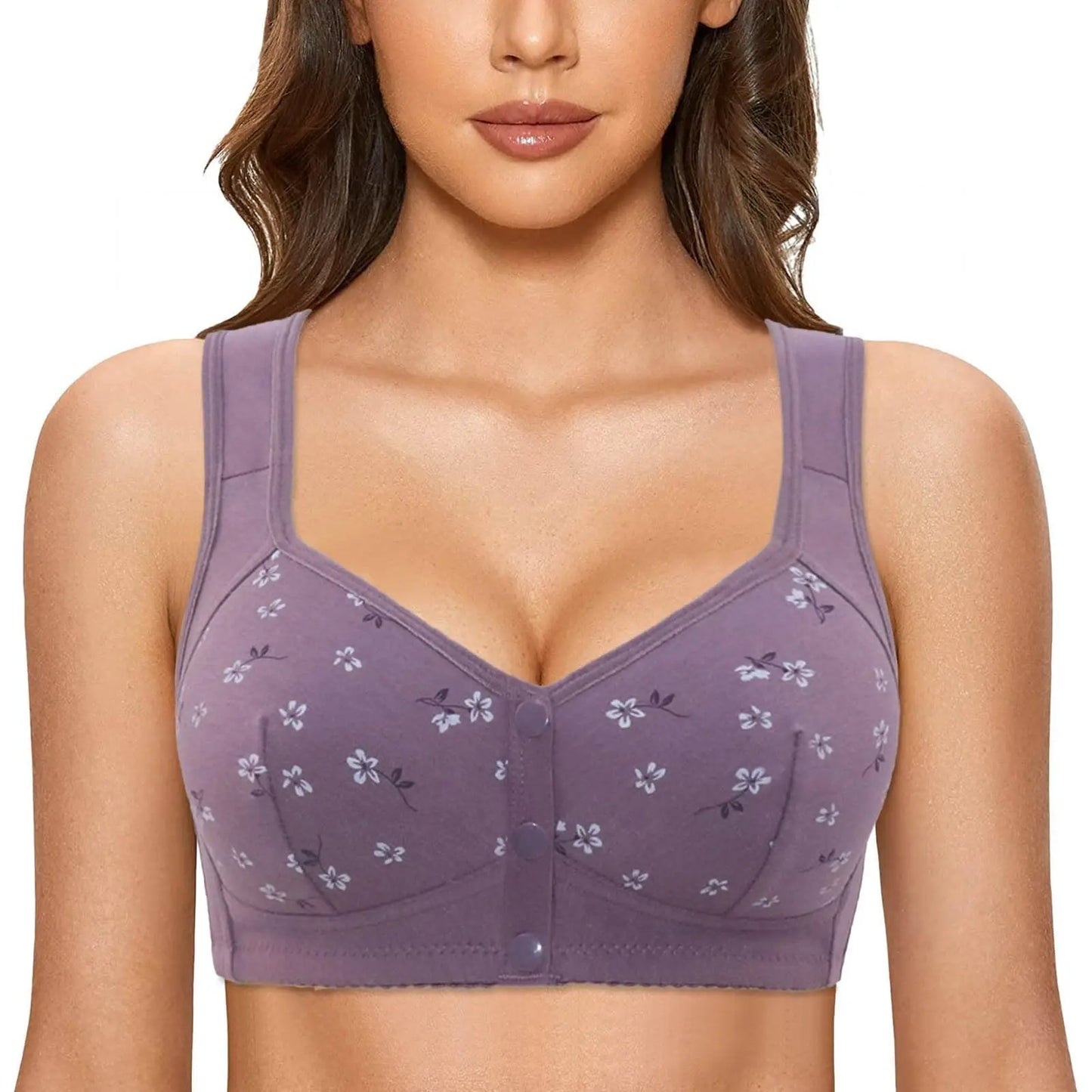 Elegant Front Buckle Floral Bra for Women – 7-Piece Set, Pressurized Support, Adjustable, Breathable, Ideal for Breastfeeding
