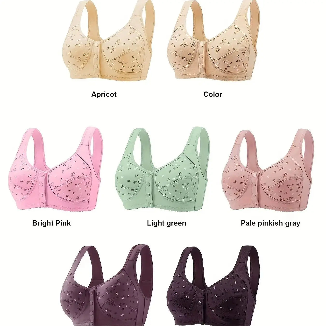 Elegant Front Buckle Floral Bra for Women – 7-Piece Set, Pressurized Support, Adjustable, Breathable, Ideal for Breastfeeding