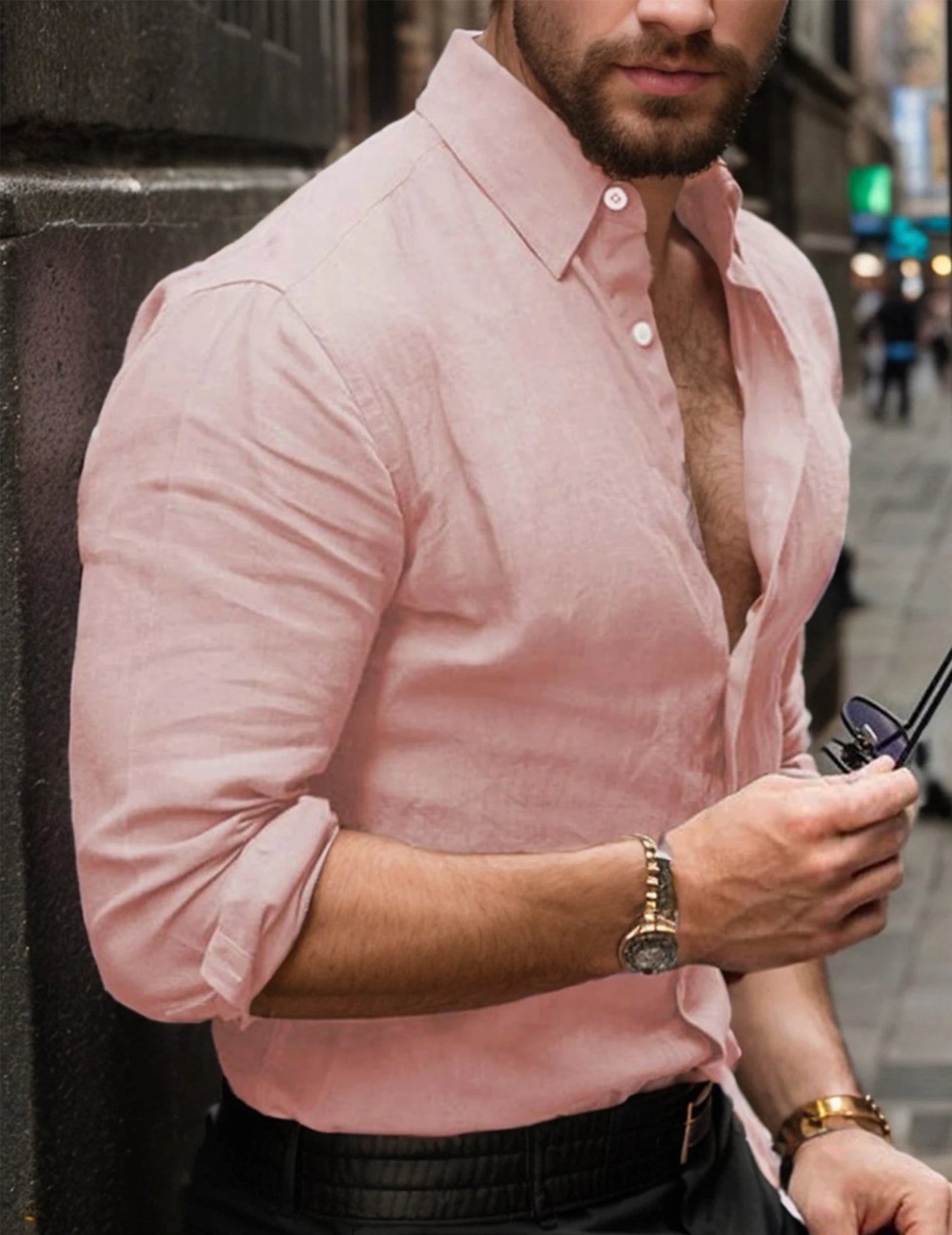 Men's Cotton Linen Collared Button-Up Business Shirt, Breathable and Comfortable, Suitable for Office and Formal Occasions