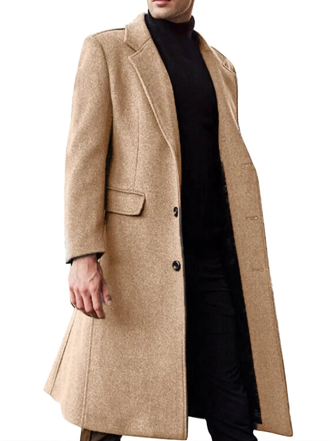 Men's British Style Long Wool Coat Classic Autumn Winter Trench Coat