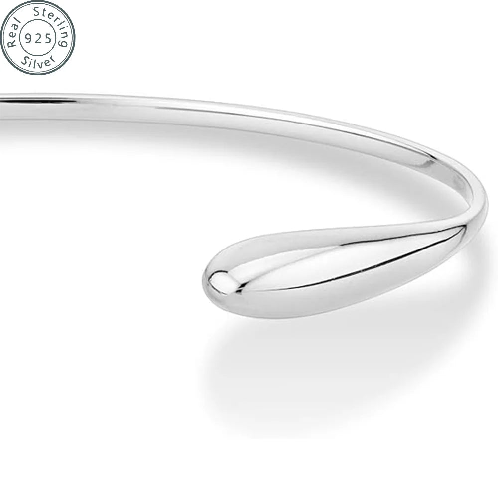 925 Sterling Silver Italian Organic Teardrop Flexible Cuff Open Bangle Bracelet Jewelry for Women