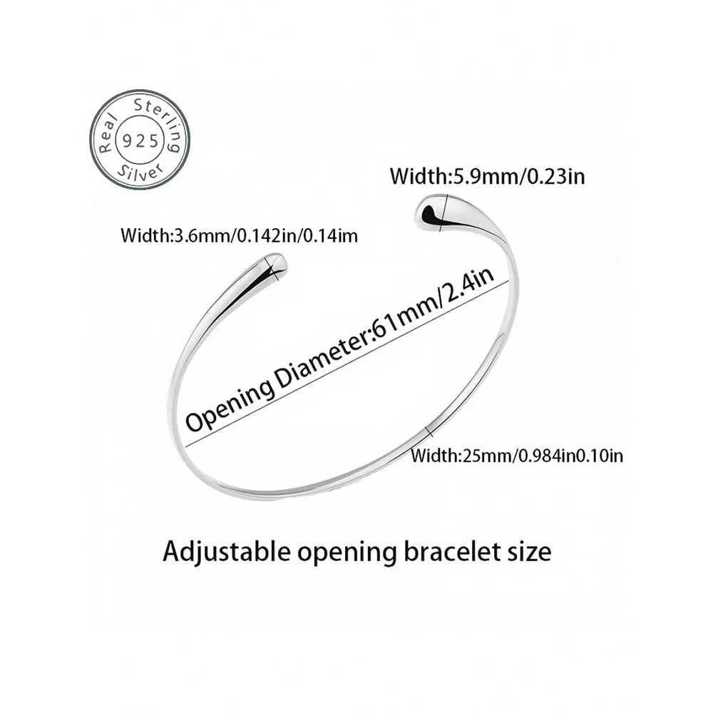 925 Sterling Silver Italian Organic Teardrop Flexible Cuff Open Bangle Bracelet Jewelry for Women