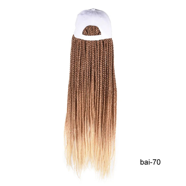 TOMO Long Synthetic Braiding Hair Baseball Cap Hat Wig Adjustable Hat with Ombre Brown Blode Box Braids for Black White Women