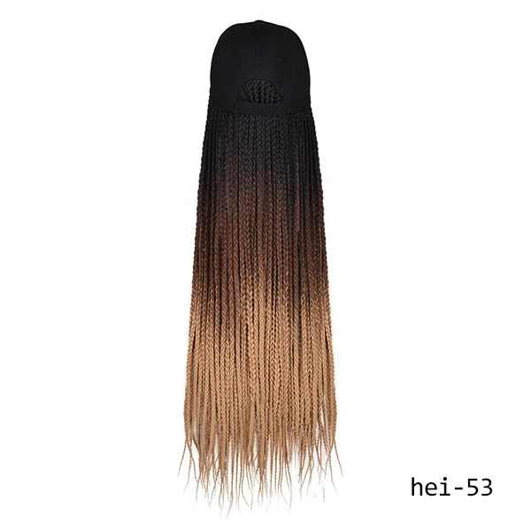 TOMO Long Synthetic Braiding Hair Baseball Cap Hat Wig Adjustable Hat with Ombre Brown Blode Box Braids for Black White Women