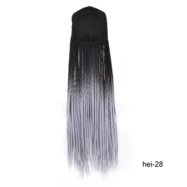 TOMO Long Synthetic Braiding Hair Baseball Cap Hat Wig Adjustable Hat with Ombre Brown Blode Box Braids for Black White Women