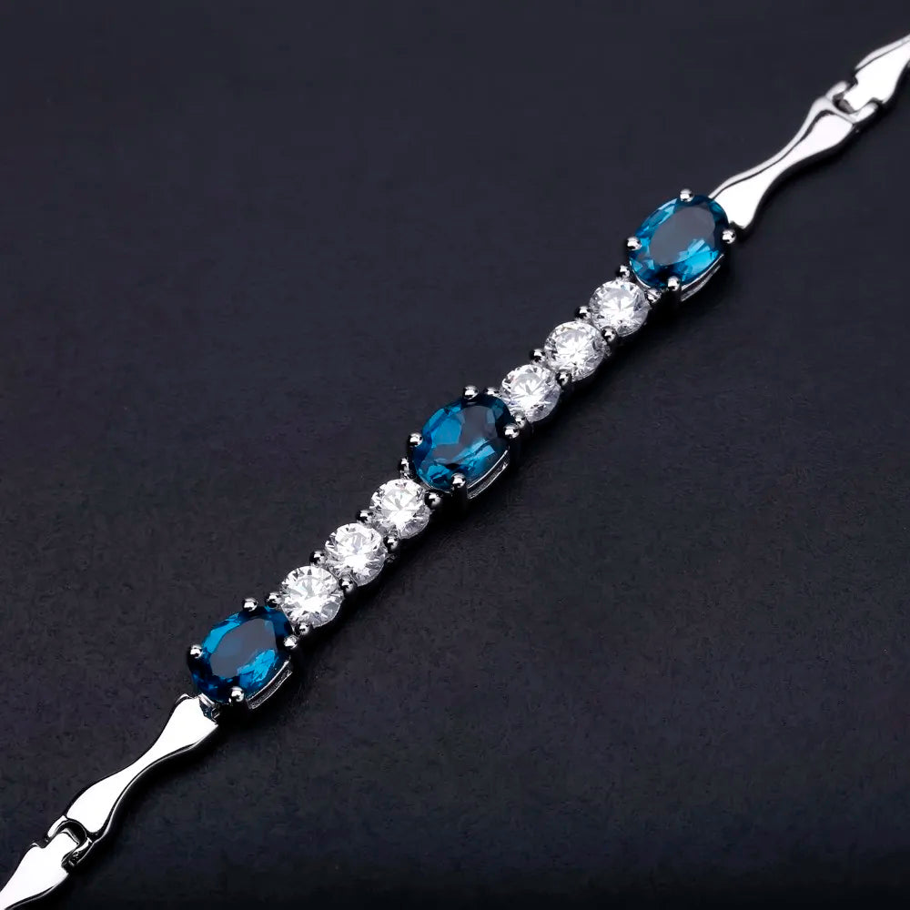 GEM'S BALLET Natural London Blue Topaz Bracelet 925 Sterling Silver Gemstone Bracelets&bangles For Women Fine Jewelry