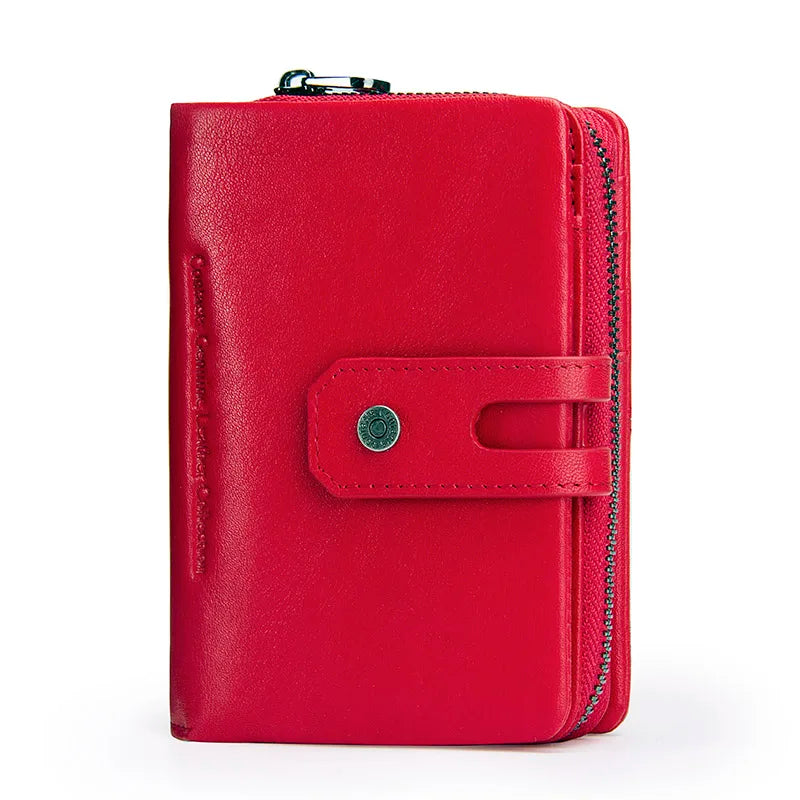 Contact'S Genuine Leather Short Wallet Women Fashion Small Coin Purse Zipper Hasp Card Holder Wallets for Women Portfel Damski