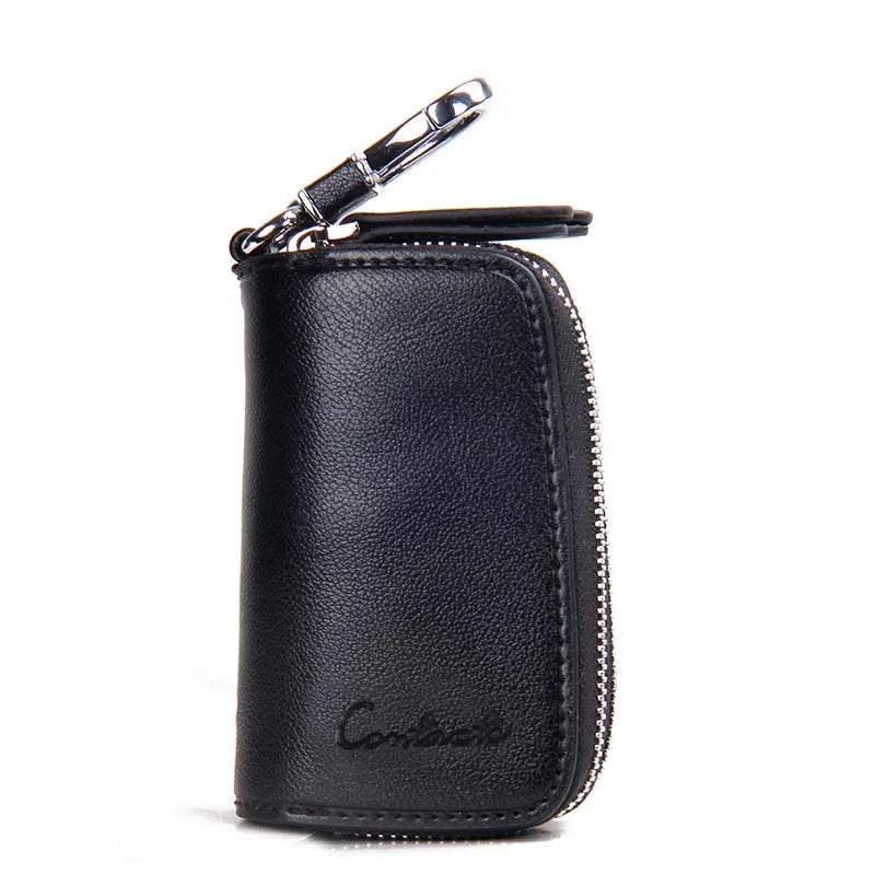CONTACT'S Classic New Double Zip Men's Genuine Cow Leather Car Key Holder Multifunction Housekeeper High Class Motor Key Case