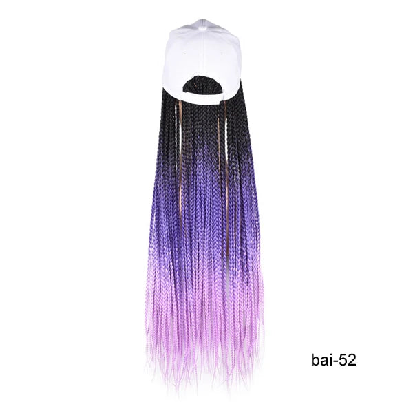 TOMO Long Synthetic Braiding Hair Baseball Cap Hat Wig Adjustable Hat with Ombre Brown Blode Box Braids for Black White Women