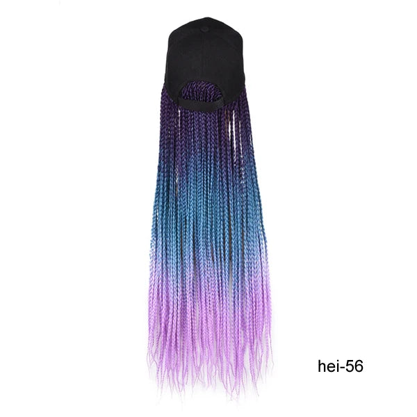 TOMO Long Synthetic Braiding Hair Baseball Cap Hat Wig Adjustable Hat with Ombre Brown Blode Box Braids for Black White Women