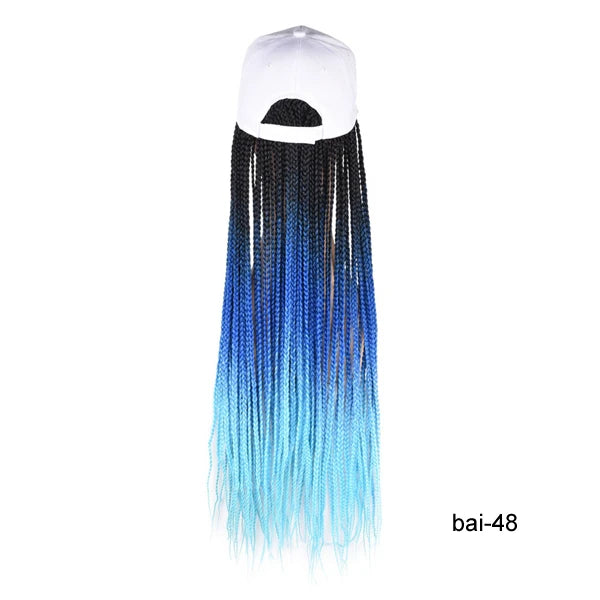 TOMO Long Synthetic Braiding Hair Baseball Cap Hat Wig Adjustable Hat with Ombre Brown Blode Box Braids for Black White Women