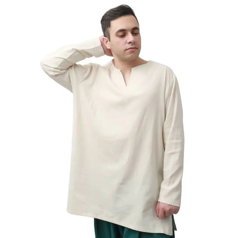DAZCOS Mens Medieval Undershirts Retro Linen Tunic Long Sleeve Shirts Pirate Reenactment Viking Fancy Clothing Carnival Shirts