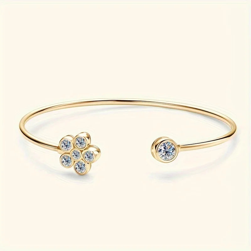 1pc s925 Silver with 1.1CT Moissanite Small Flower Bracelet for Men and Women | Gemstone Jewelry | Gifts for Him | Gifts for Her
