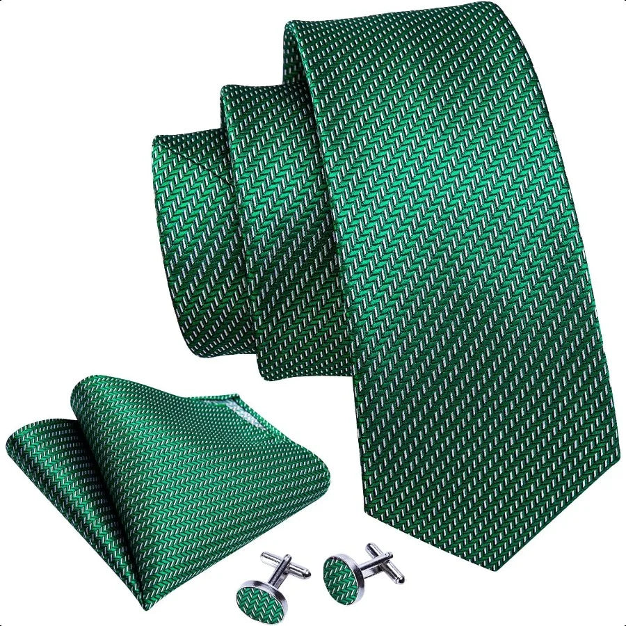 Barry.Wang Designer Classic Ties for Men Set Formal Pocket Square Cufflink Check Plaid