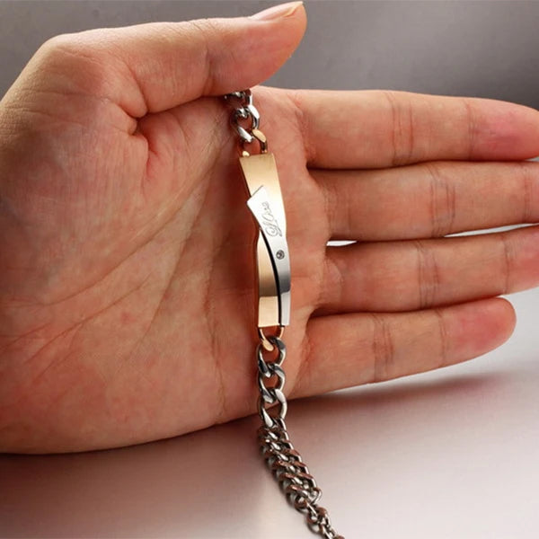 Trendy Silver Rose Gold Love Bracelet for Women Men – Stainless Steel Chain Couple Jewelry Gift for Anniversary or Birthday