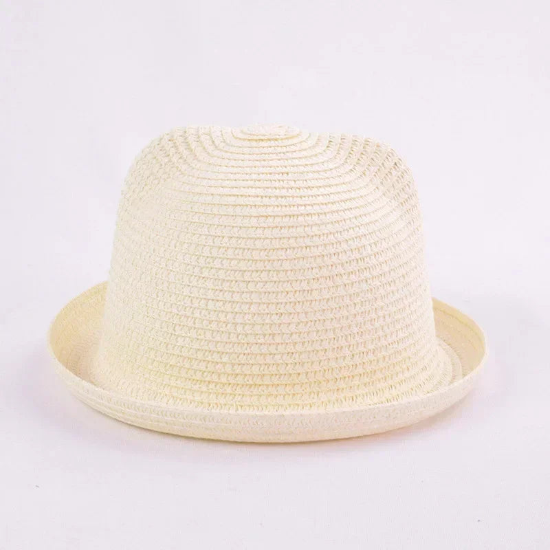Fashion Lovely Girls Boys Straw Hats Headdress Summer Kids Baby Bucket Sun Hat Cute Ear Solid Floppy Beach Cap For Children