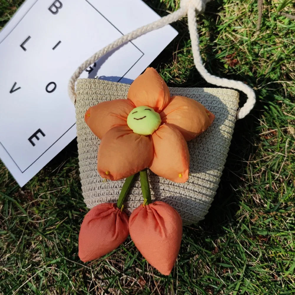 Handmade Summer Children Girls Shoulder Bag Flower Straw Baby Bags Messenger Bag Kids Keys Coin Purse Cute Princess Mini Handbag