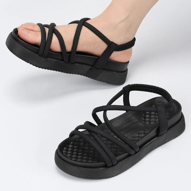 Women'S Sandals Thin Straps Thick Soles Slippers Summe Soft Soles Shoes Versatile Slimming Outdoor Comfortable Simple Trendy