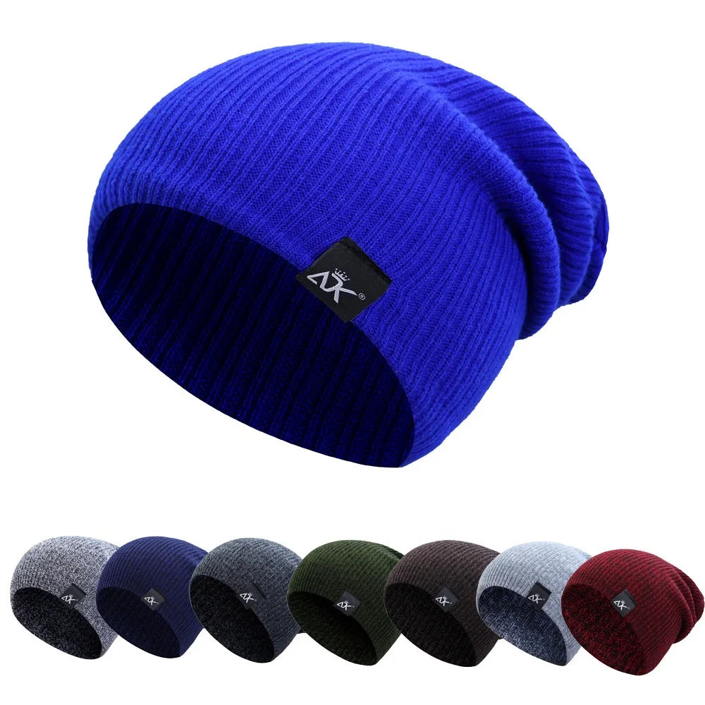 Windproof Stretchable Cotton Pullover Hat Autumn Winter Men Head Cap Warm Knitted Beanie Women Casual Hat For Cycling Walking