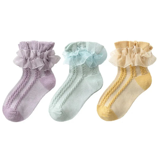 3/6 Pairs Girls Lace Ruffle Socks Cotton Breathable Comfy Adorable Princess-Style Kids Dance-Ready Socks with Frilly Trim