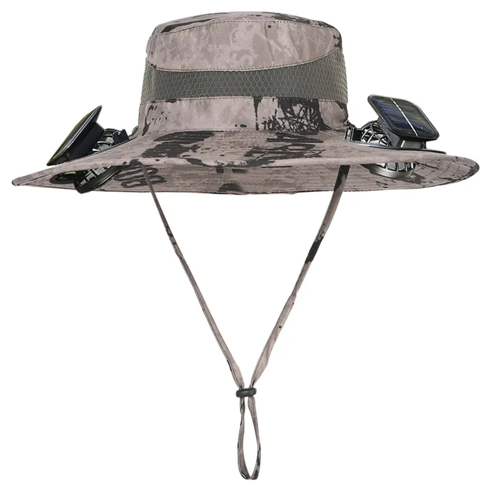 Wide Brim Outdoor Sun Hat with 2 Solar Fan Wide Brim Bucket Hat Fisherman Hat for Men Swim Hat Outdoor Fishing Hat USB Charging