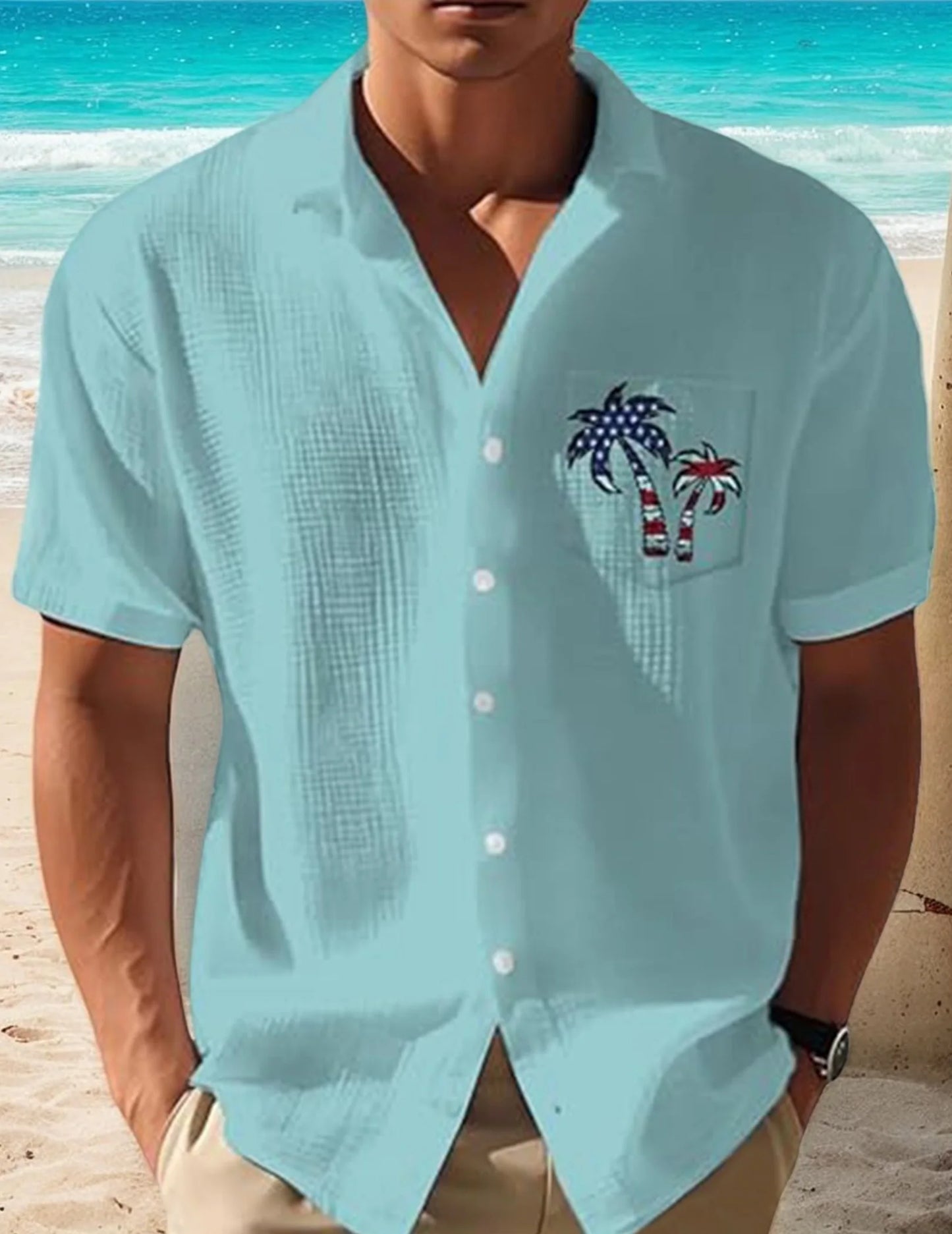 Mens Coconut Tree Flag Casual Shirt Short Sleeve Sport Shirt Fashion Summer Tops for Men Beach Summer Wedding Shirt
