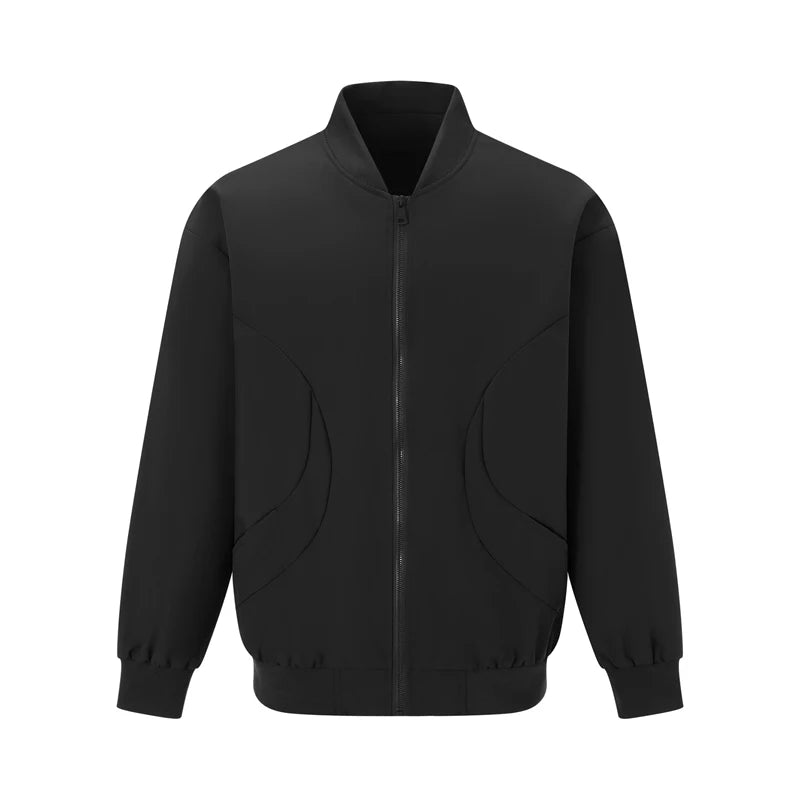 Men s Long Sleeve Baseball Jacket Solid Color Zip Up Stand Collar Casual Lightweight Coat