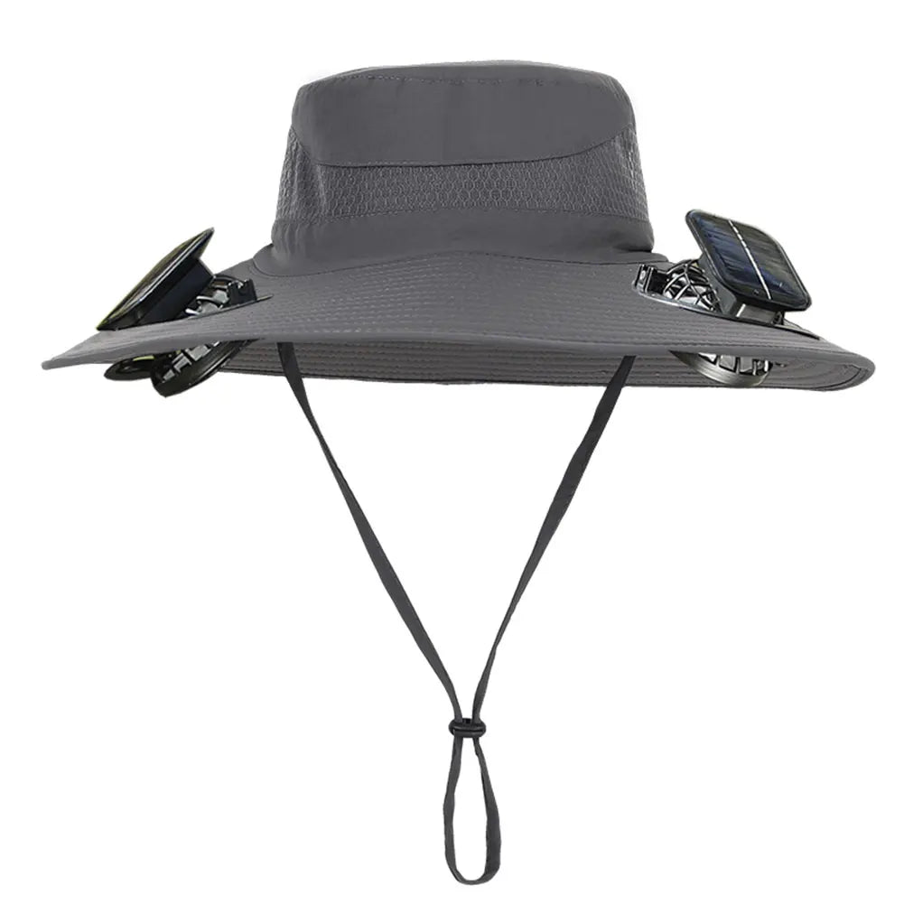 Wide Brim Outdoor Sun Hat with 2 Solar Fan Wide Brim Bucket Hat Fisherman Hat for Men Swim Hat Outdoor Fishing Hat USB Charging